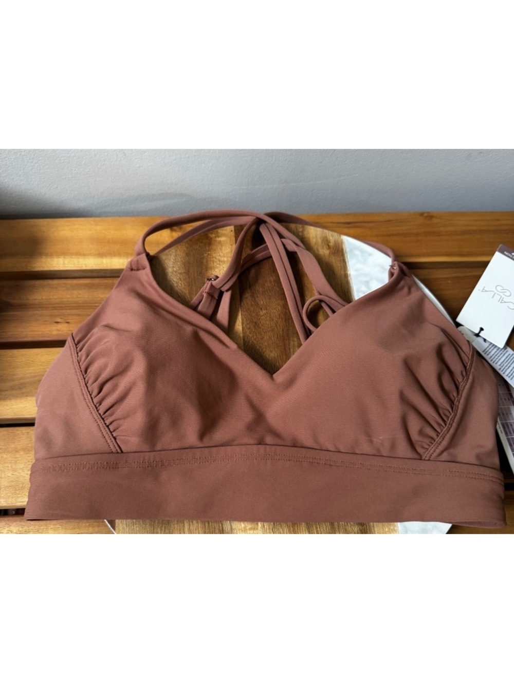 CALIA Women's Strappy Back Rich Bikini Top  Cinnamon Brown Size S  NWT